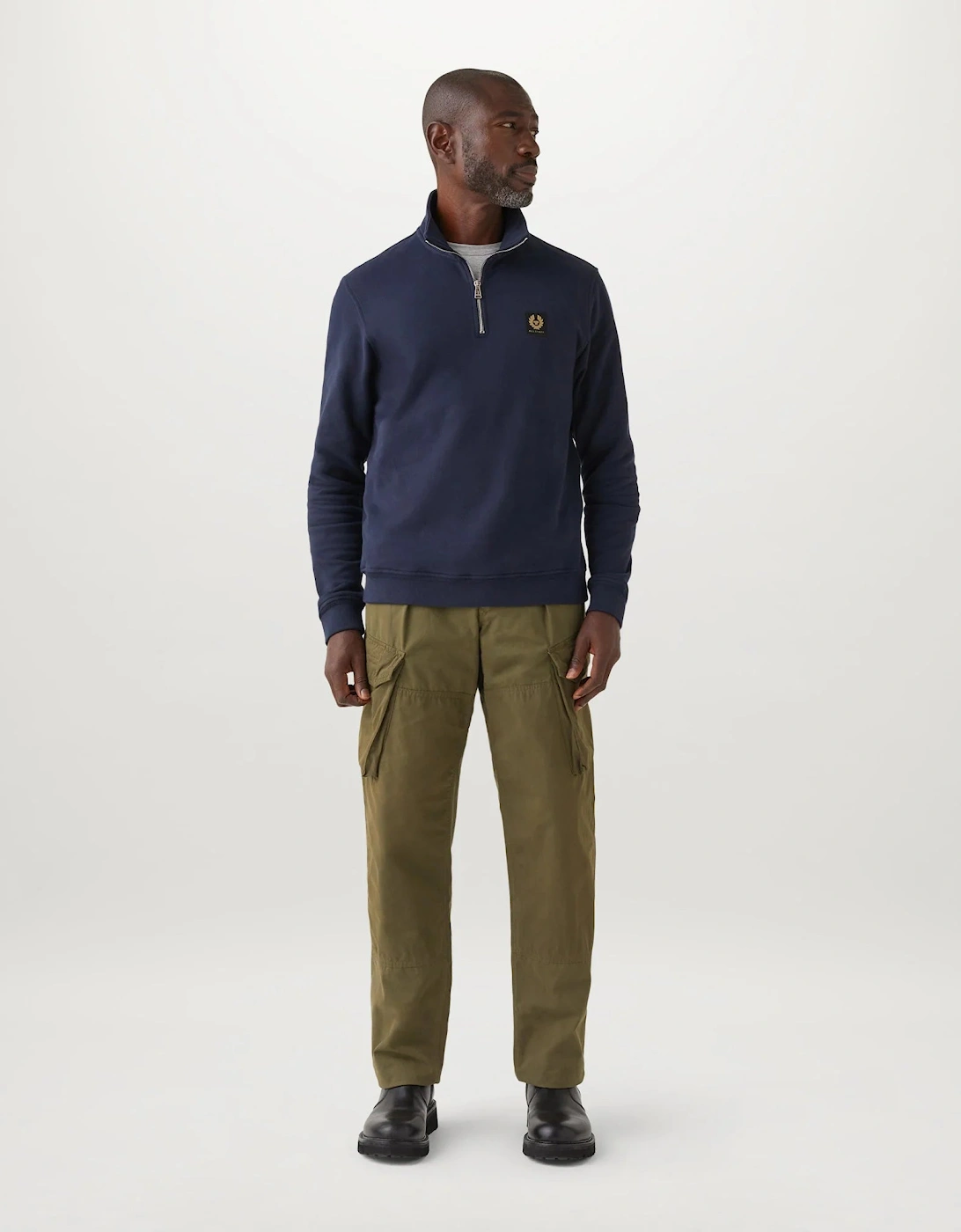 Belstaff Men's Navy Logo Quarter Zip Sweatshirt - Dark Ink - Size L