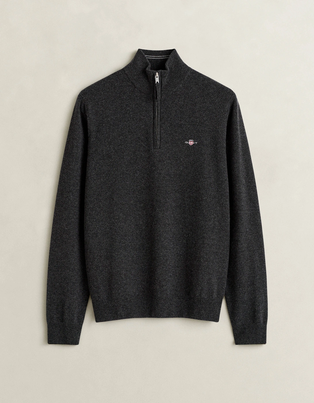 Men's GANT Mens Superfine Lambswool Half Zip Sweater - 97 Dark Charcoal Melange - Size: 38
