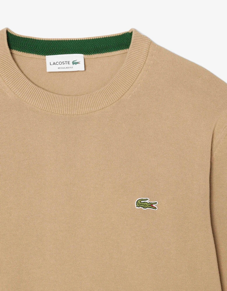 Lacoste Mens Organic Cotton Crew Neck Sweater - Cookie SIX