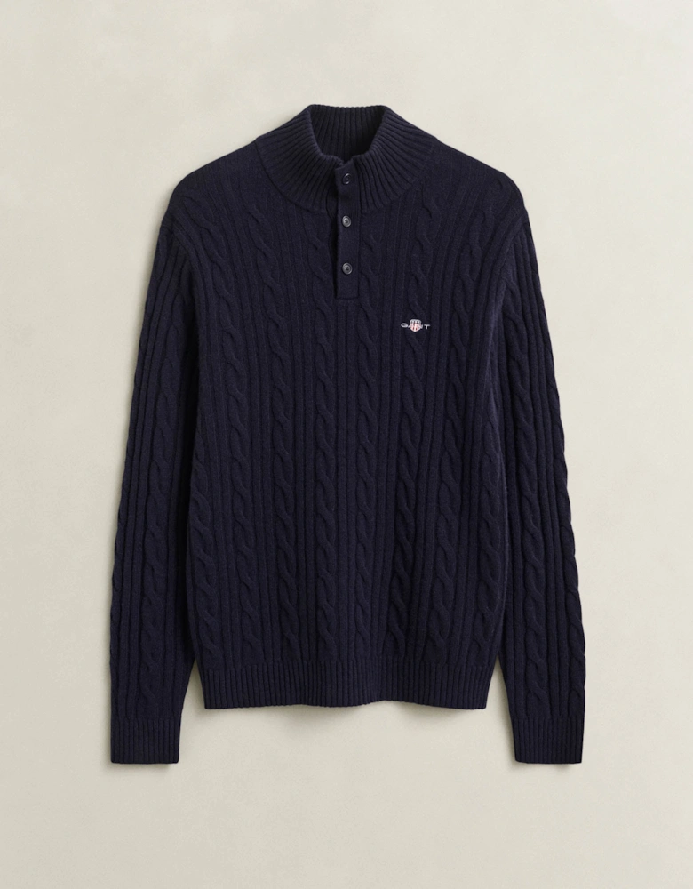 GANT Mens Lambswool Cable Half Button Sweater - 433 Evening Blue