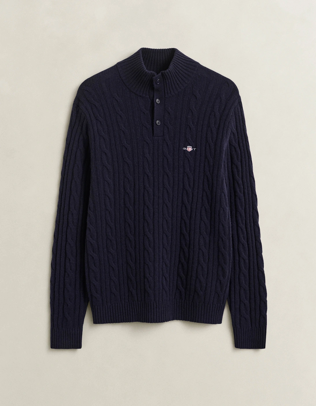 GANT Mens Lambswool Cable Half Button Sweater - 433 Evening Blue