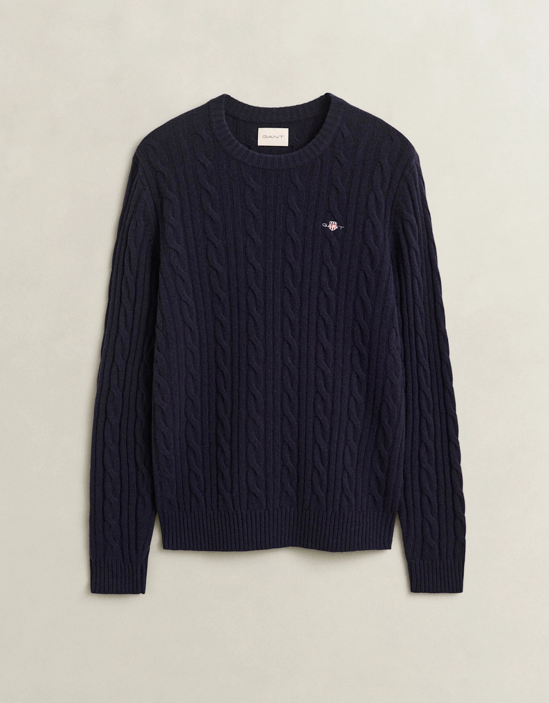 GANT Mens Lambswool Cable Crew Neck Sweater - 433 Evening Blue