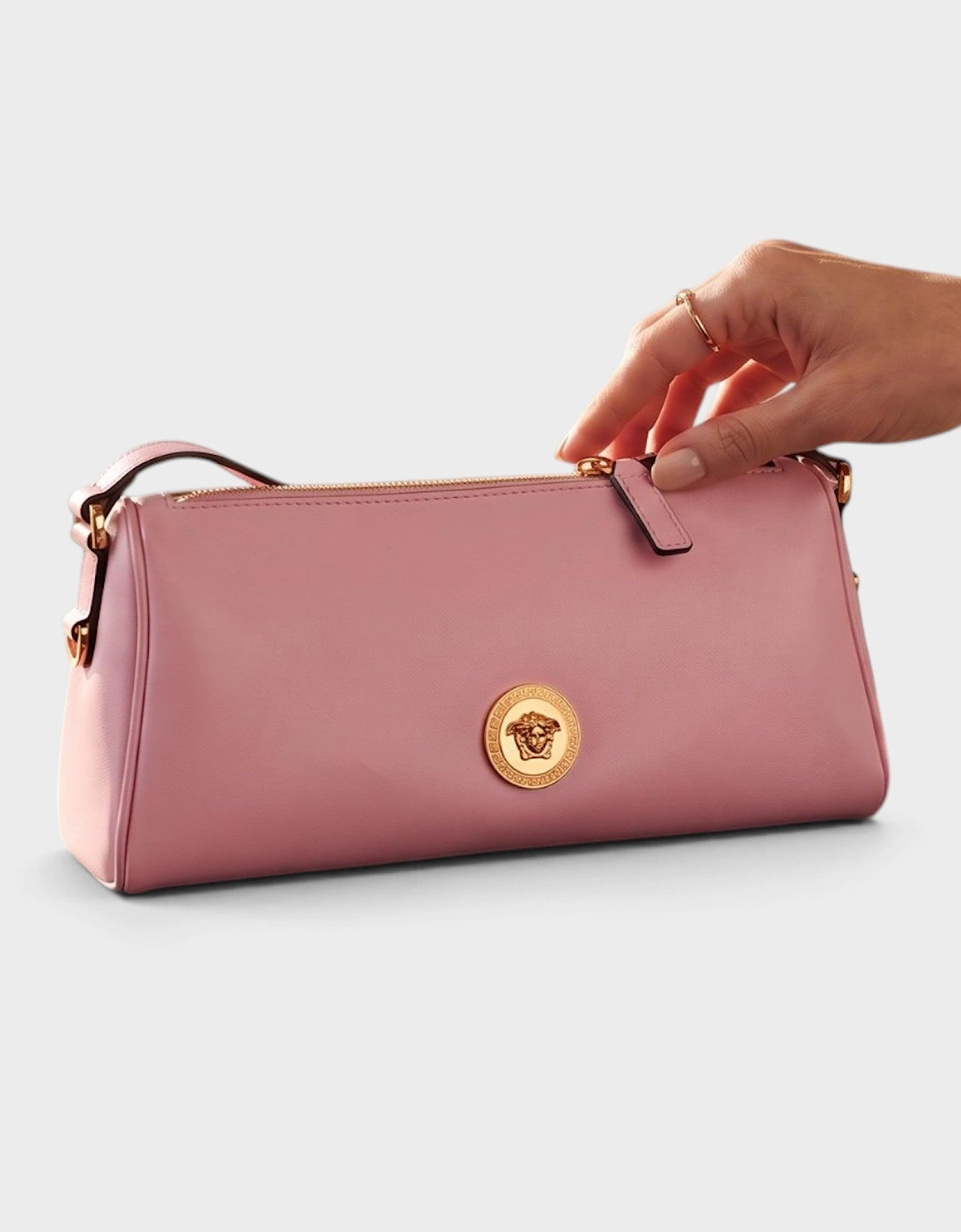 Medusa Leather Shoulder Bag Gold Pink