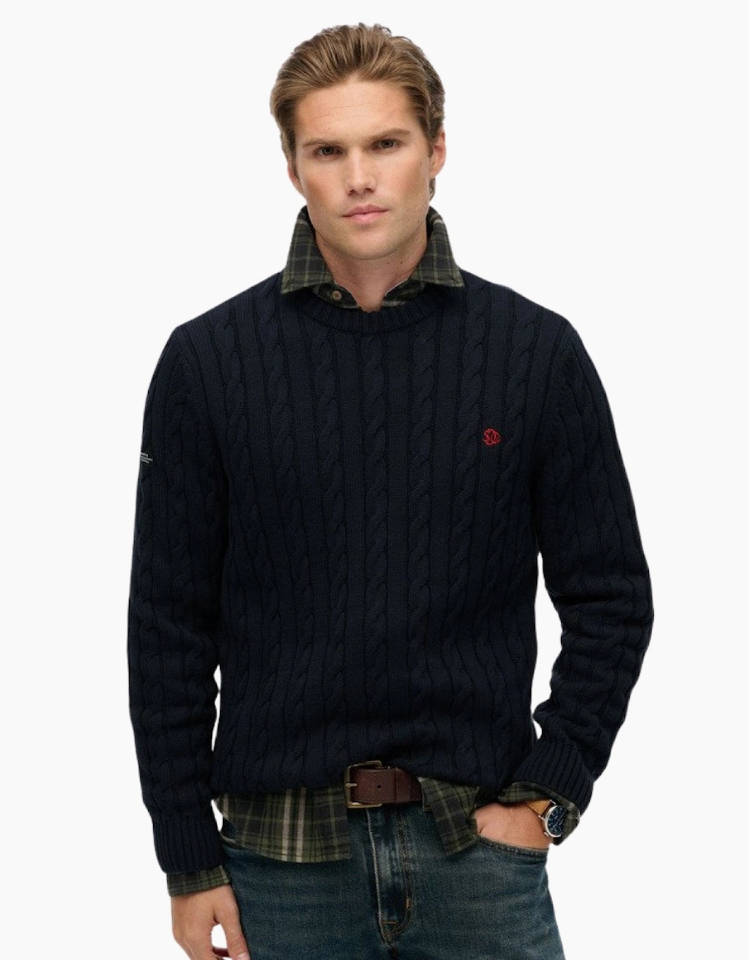 Superdry Men's Superdry Mens Cotton Cable Knit Crew Knitwear Jumper - Navy