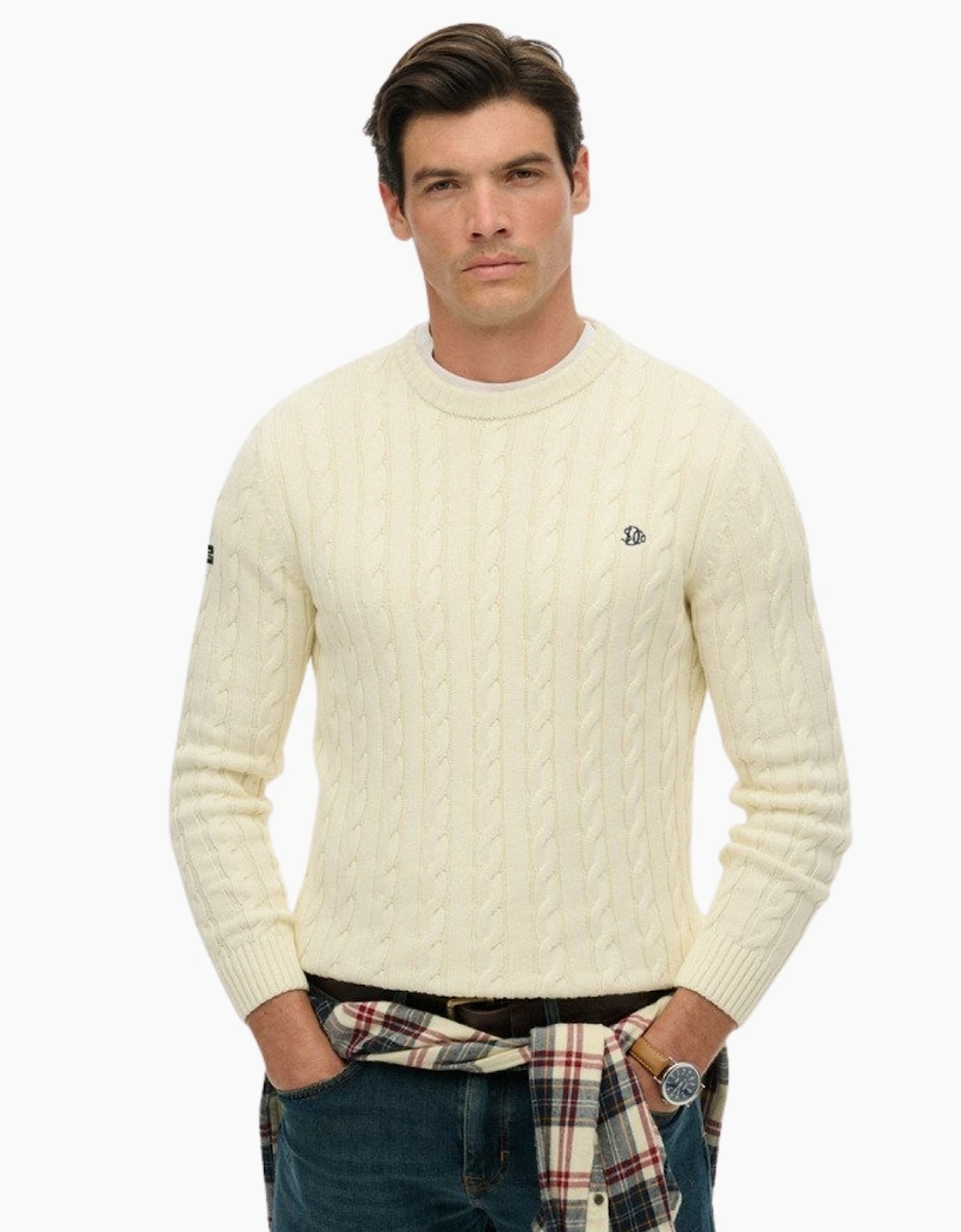 Superdry Men's Superdry Mens Cotton Cable Knit Crew Knitwear Jumper - Cream