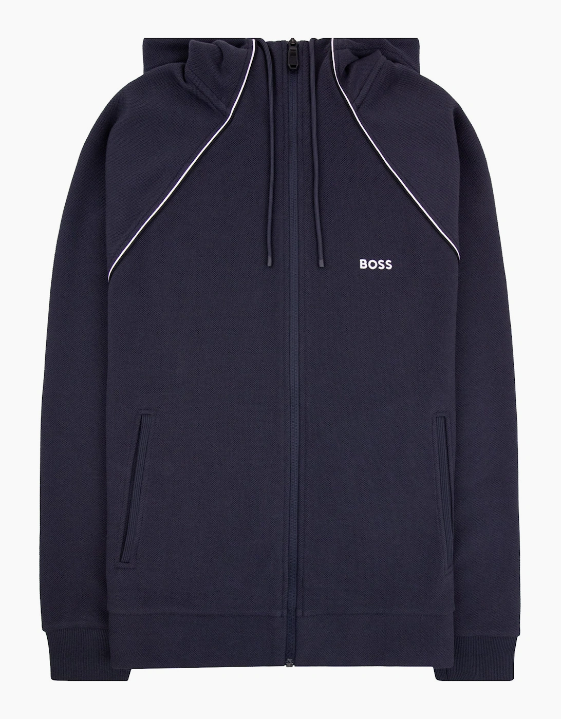 Hugo Boss Cotton-Blend Zip Hoodie With Piping Navy 403