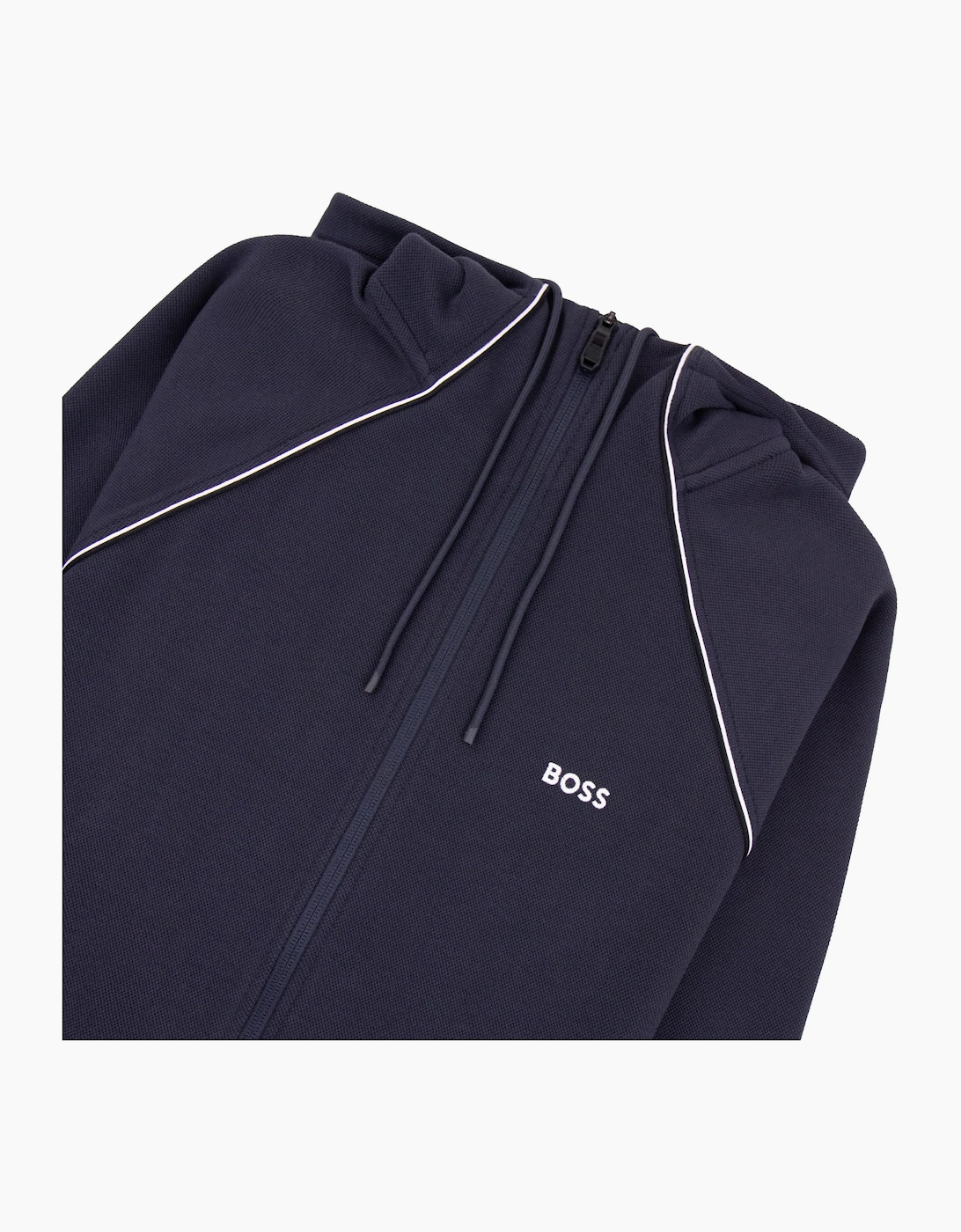 Hugo Boss Cotton-Blend Zip Hoodie With Piping Navy 403