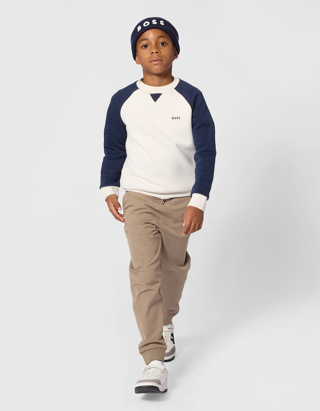 BOSS Boys Logo Sweatshirt in Ivory