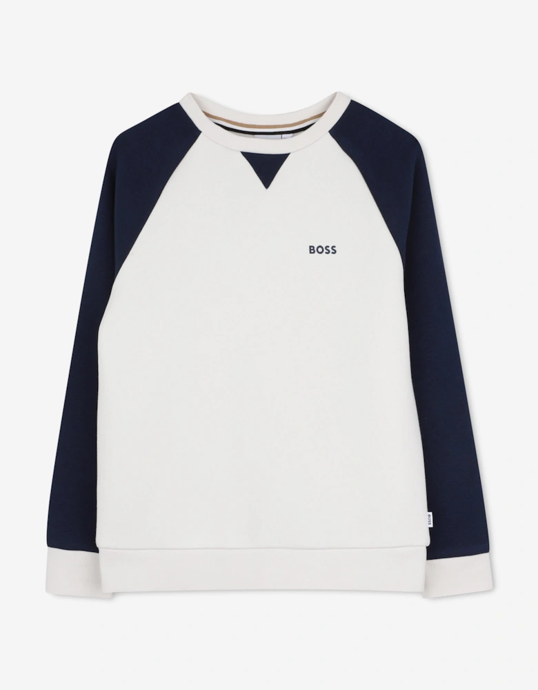 BOSS Boys Logo Sweatshirt in Ivory