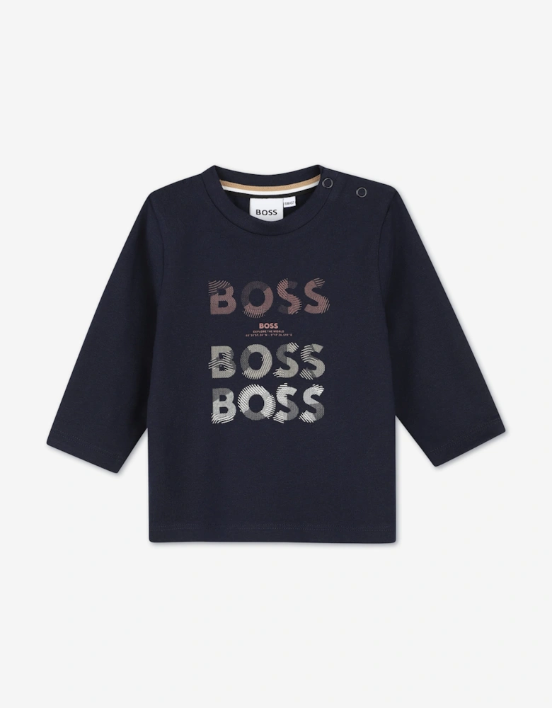 BOSS Baby Boys Multi Logo LS T-Shirt in Navy