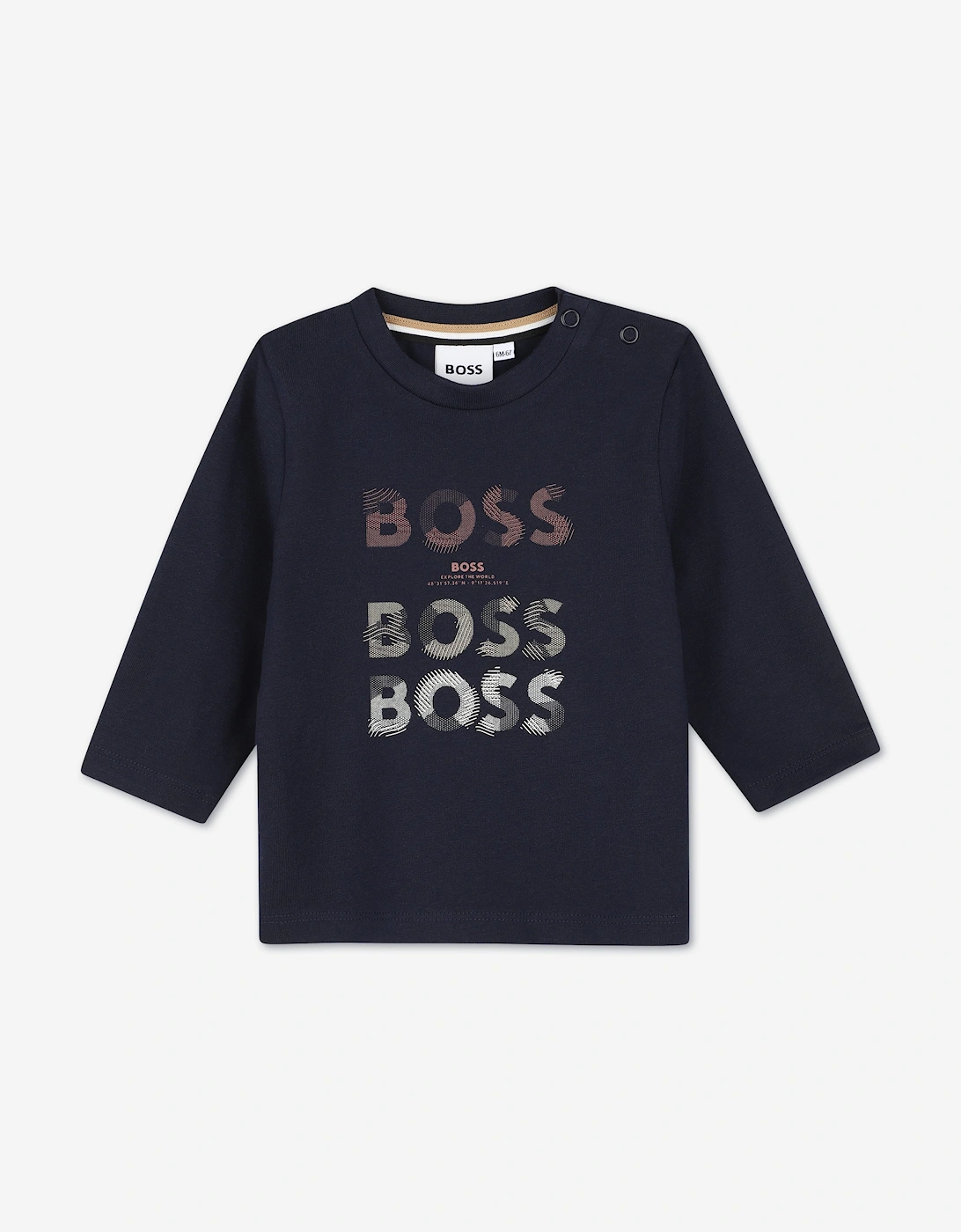 BOSS Baby Boys Multi Logo LS T-Shirt in Navy