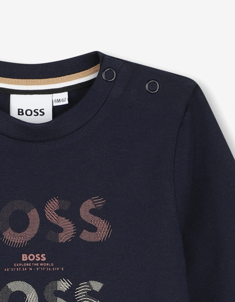 BOSS Baby Boys Multi Logo LS T-Shirt in Navy