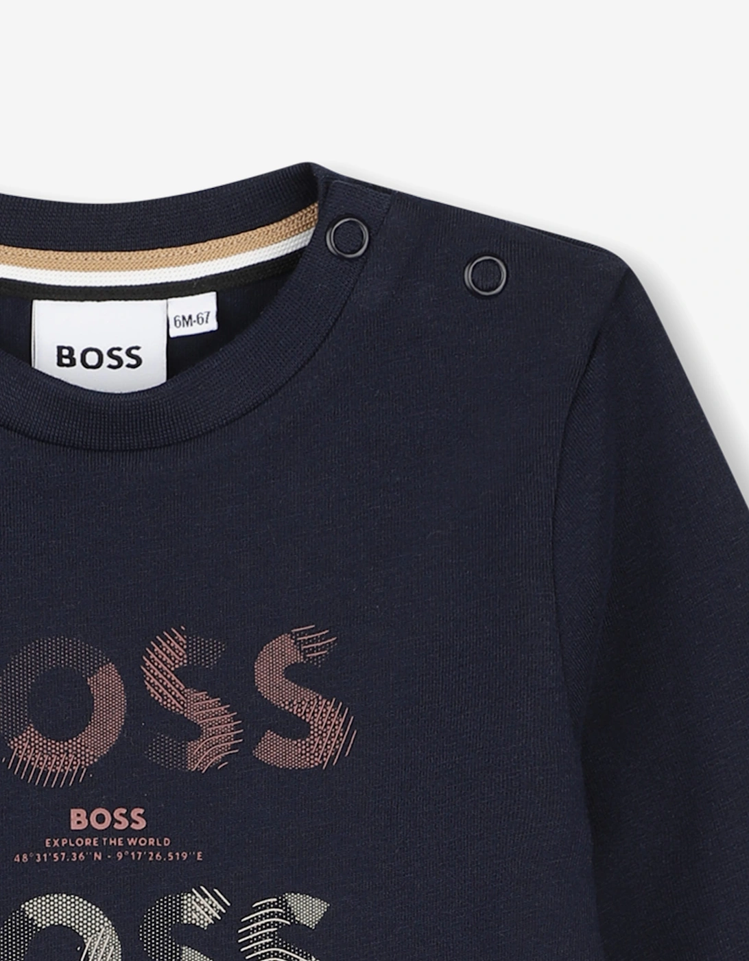 BOSS Baby Boys Multi Logo LS T-Shirt in Navy