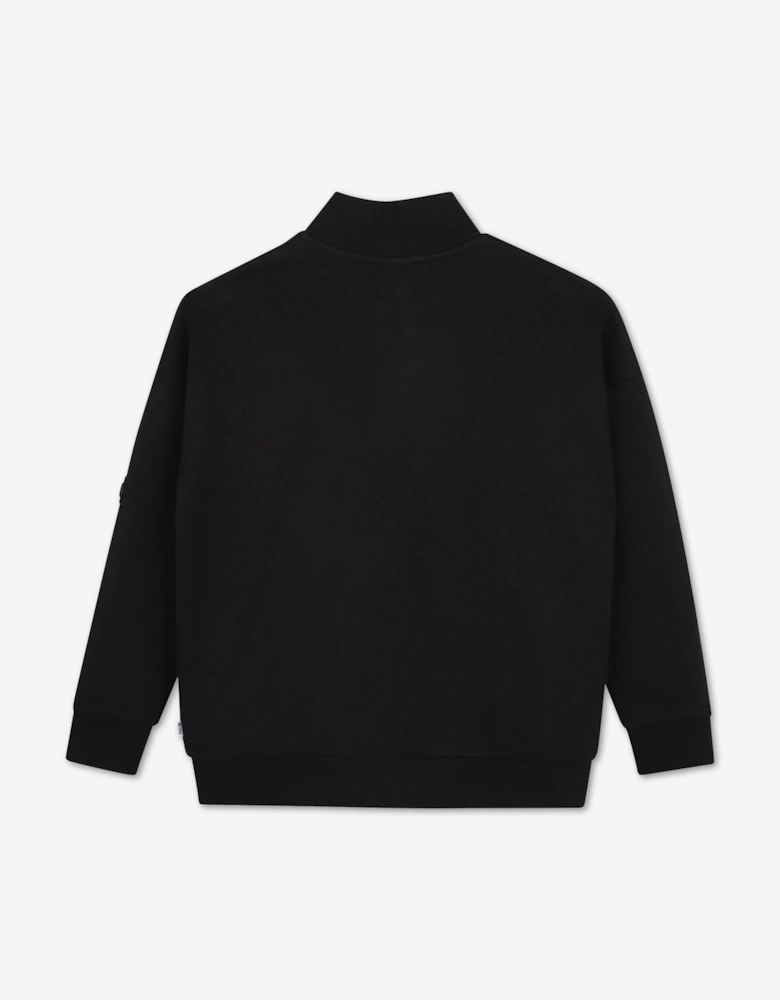 BOSS Boys Half Zip Bonded Piqué Sweatshirt in Black