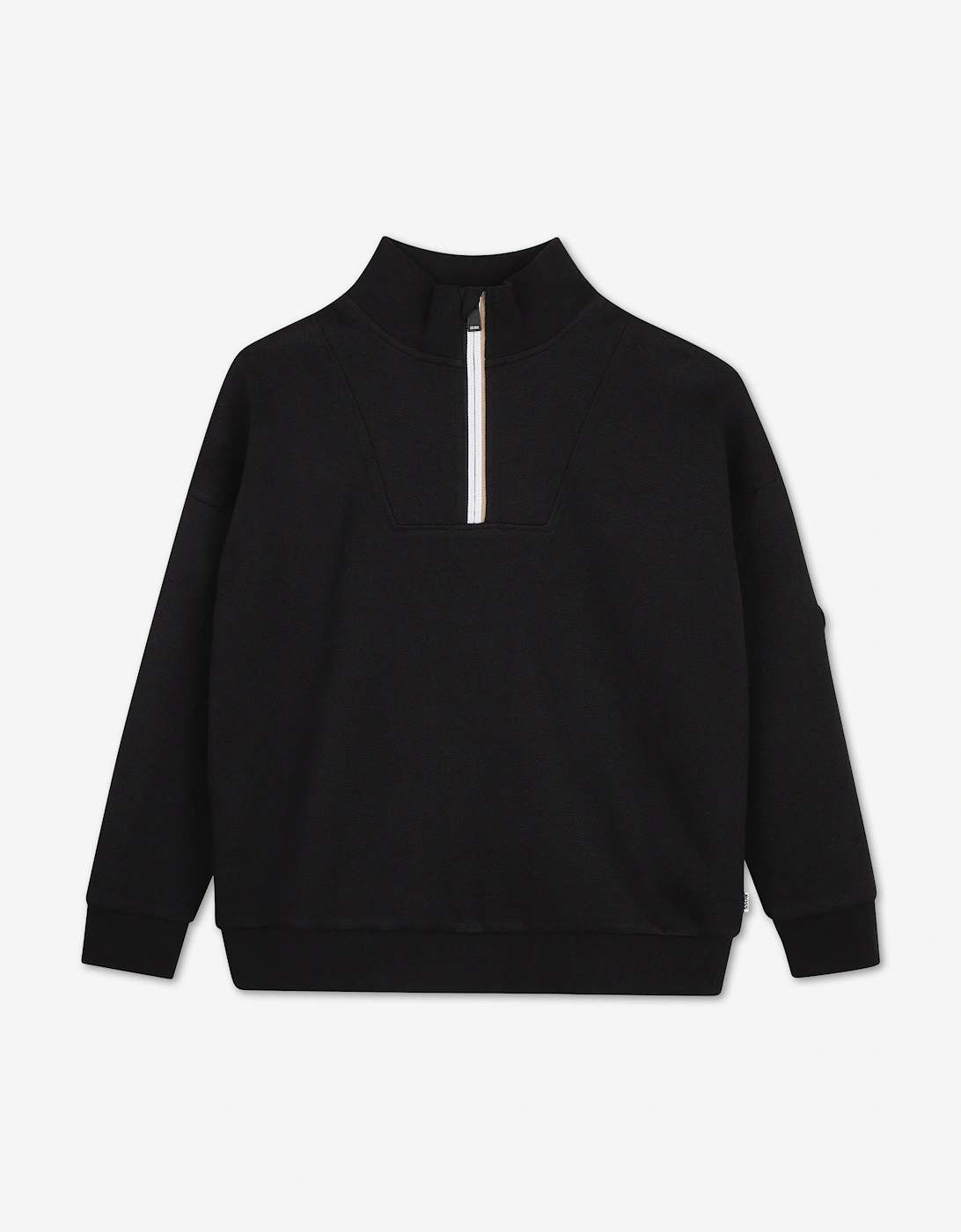 Boss Boy's BOSS Boys Half Zip Bonded Piqué Sweatshirt in Black