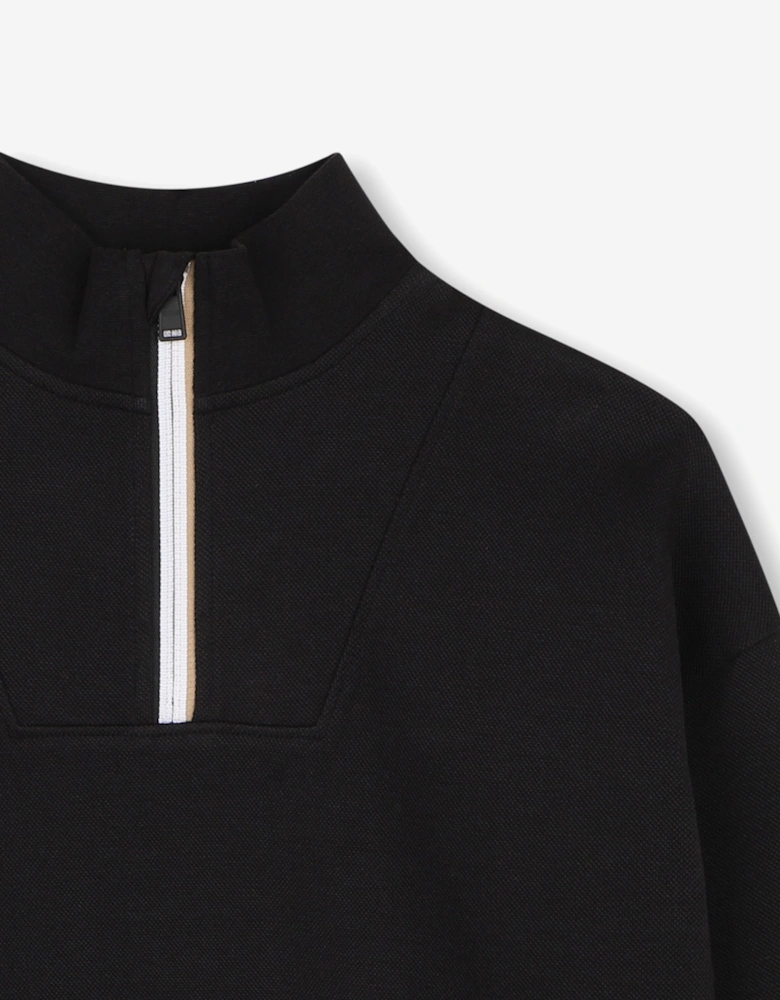 BOSS Boys Half Zip Bonded Piqué Sweatshirt in Black