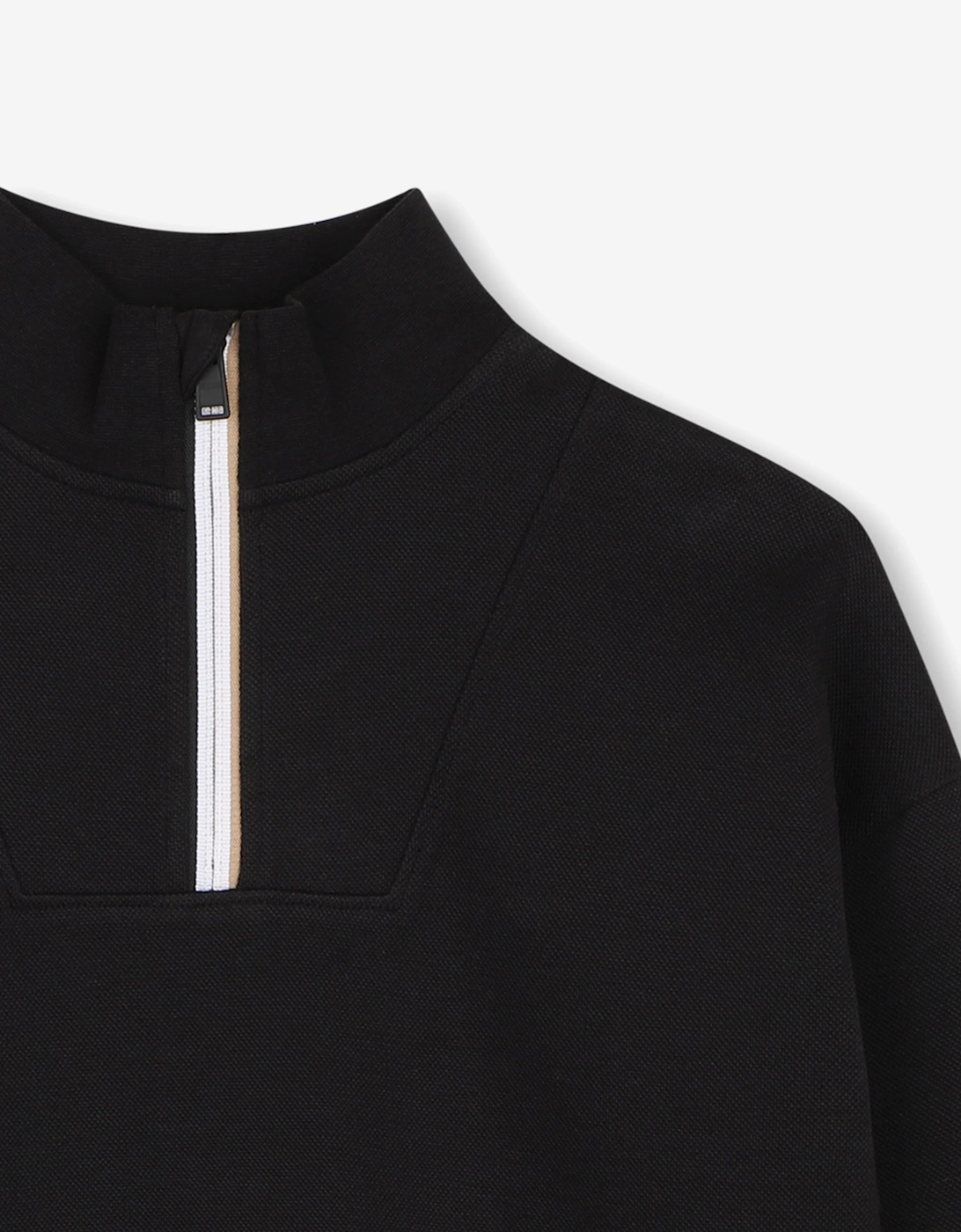 BOSS Boys Half Zip Bonded Piqué Sweatshirt in Black