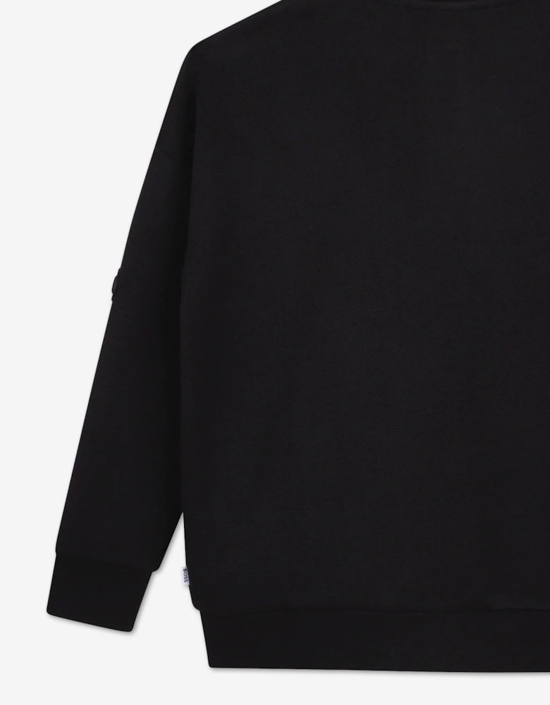 BOSS Boys Half Zip Bonded Piqué Sweatshirt in Black