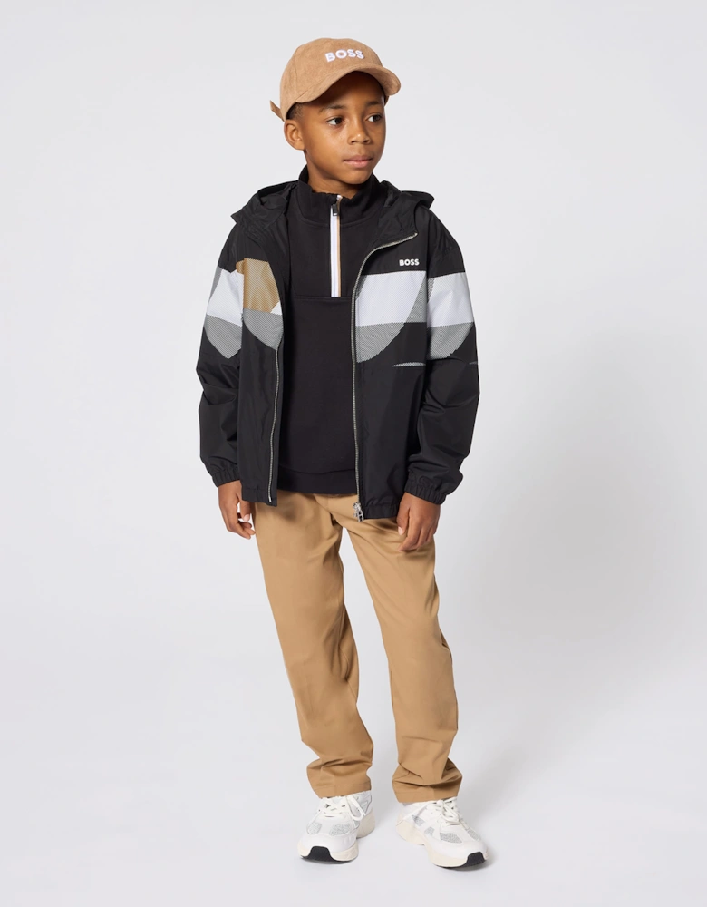 BOSS Boys Half Zip Bonded Piqué Sweatshirt in Black