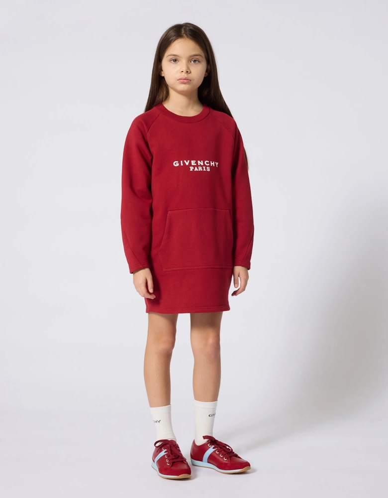 Givenchy Girls Embroidered Logo Sweater Dress in Red