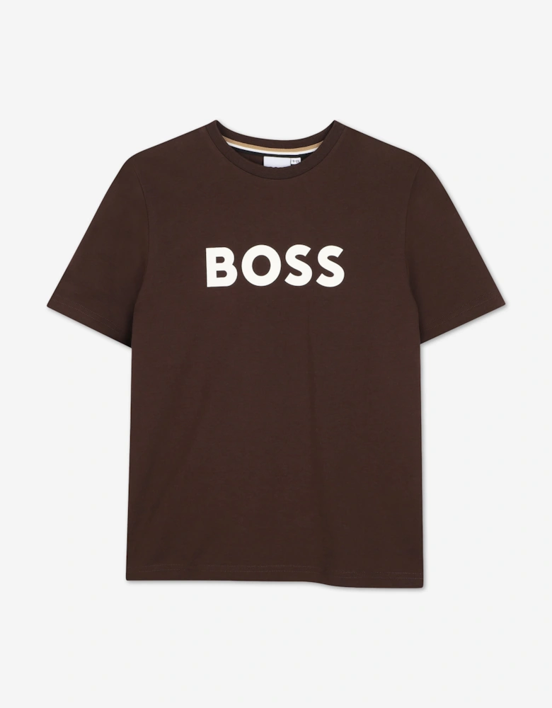 BOSS Boys Logo Print T-Shirt in Brown