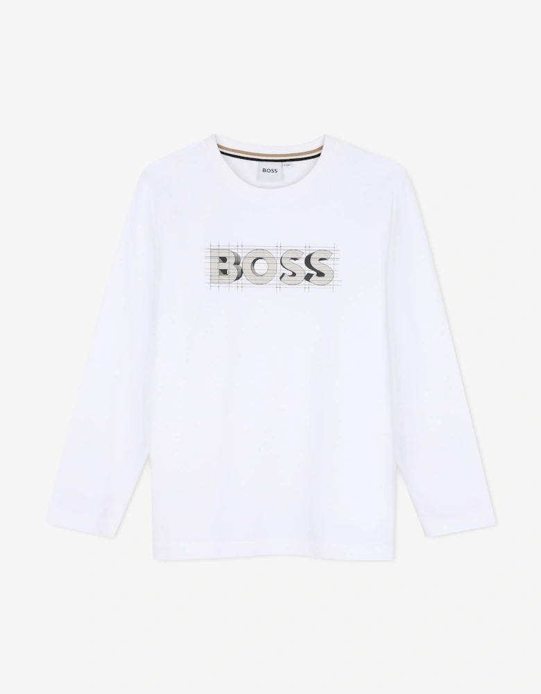 BOSS Boys Long Sleeve Logo T-Shirt in White