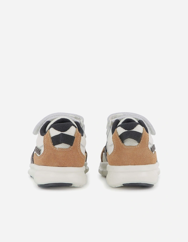 BOSS Boys Leather and Mesh Logo Trainers in Brown