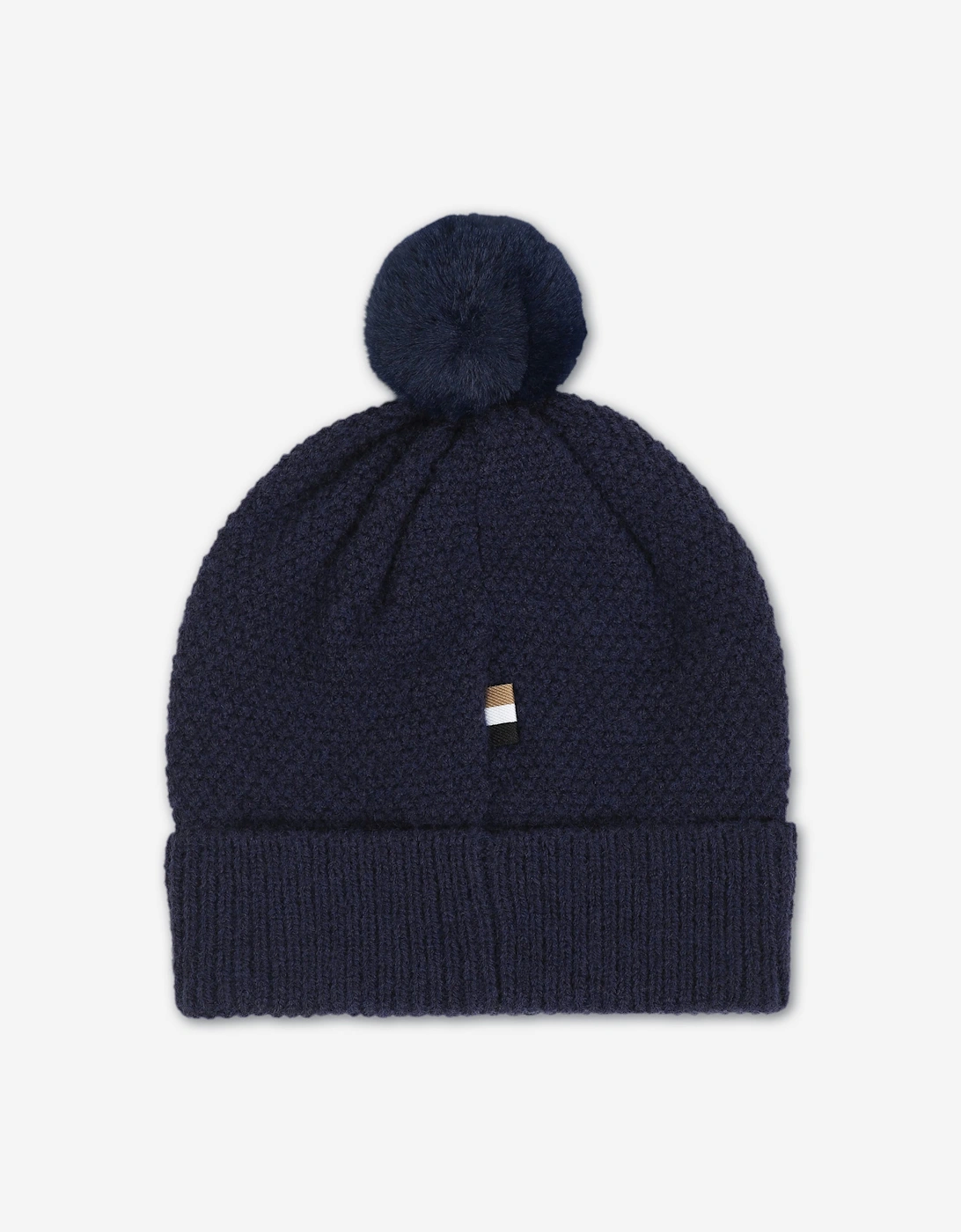 BOSS Baby Boys Textured Beanie with Pom Pom in Navy