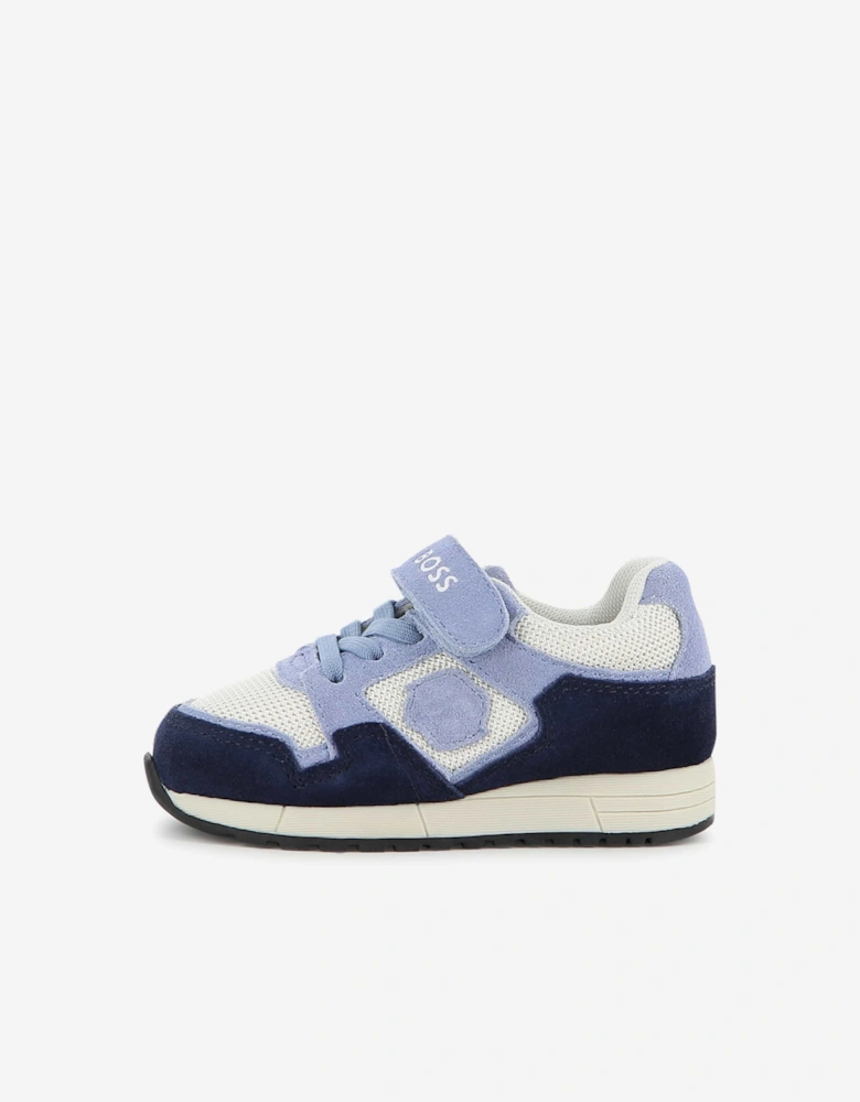 BOSS Boys Suede and Mesh Logo Trainers in Navy