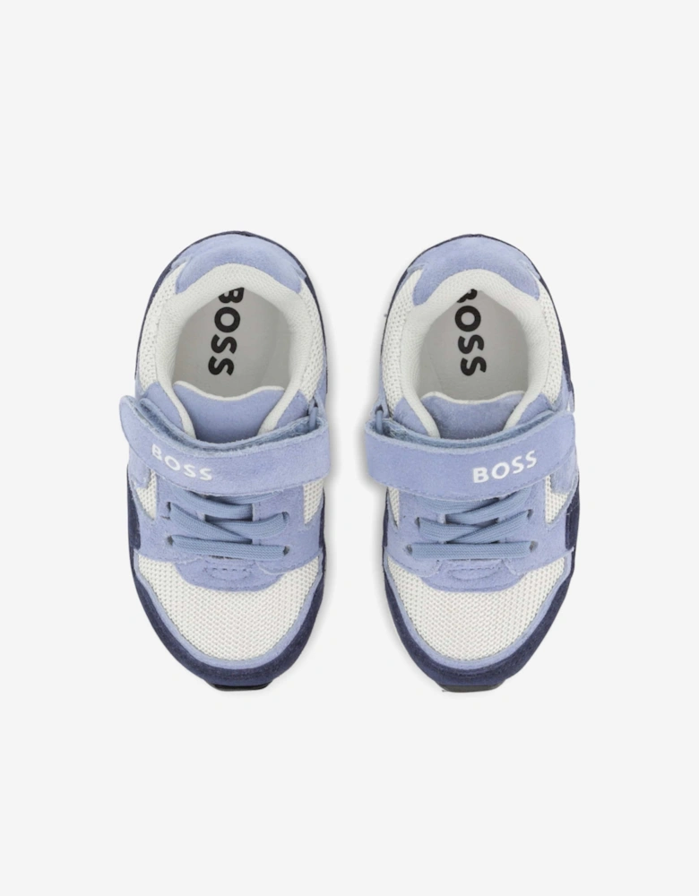BOSS Boys Suede and Mesh Logo Trainers in Navy