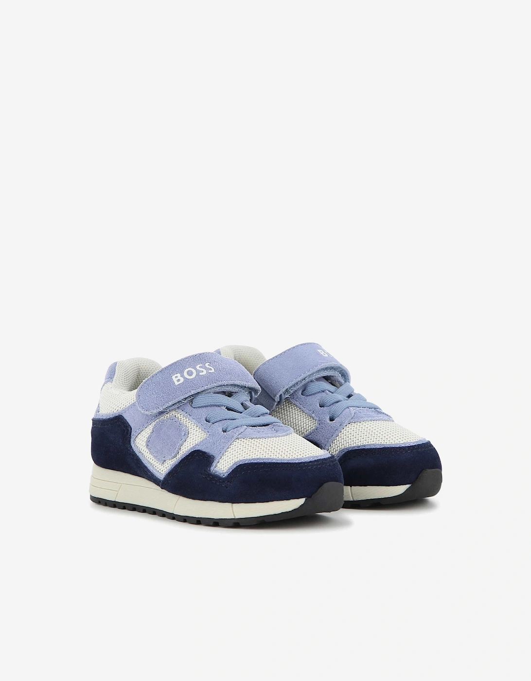 BOSS Boys Suede and Mesh Logo Trainers in Navy