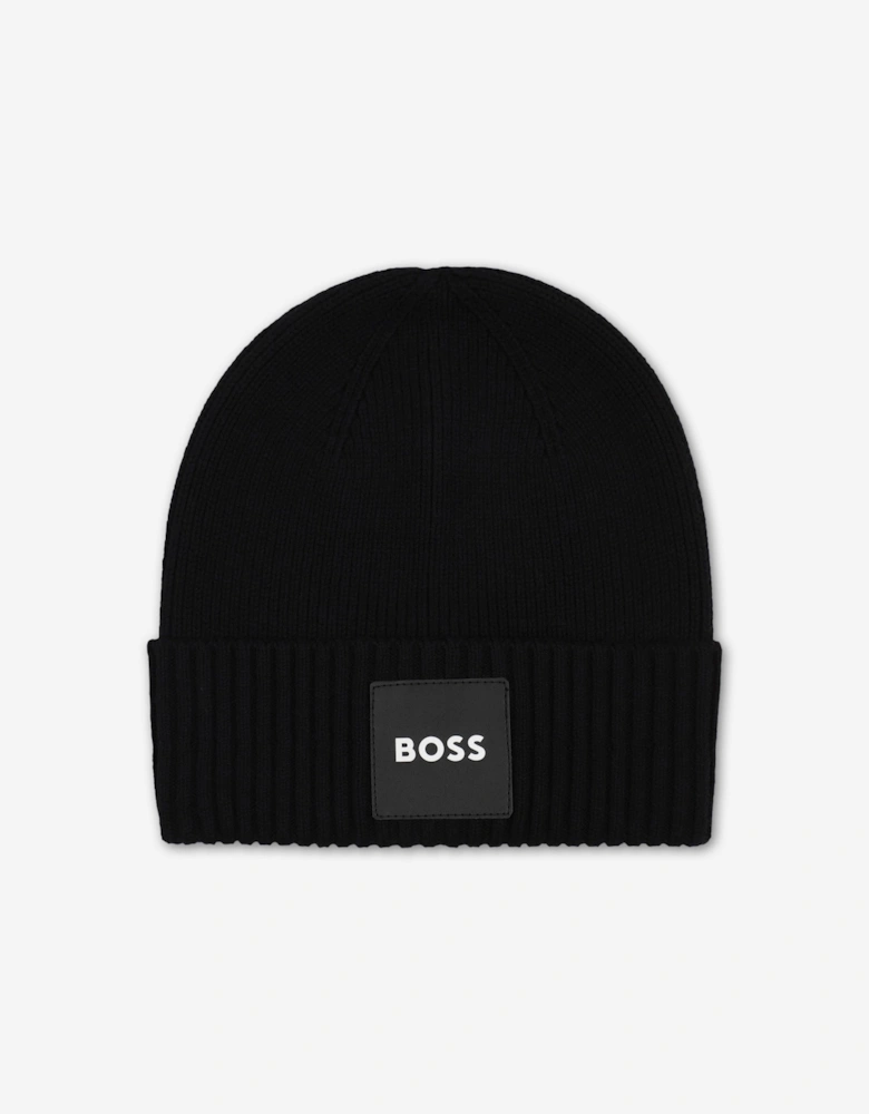 BOSS Boys Knitted Logo Beanie Hat in Black