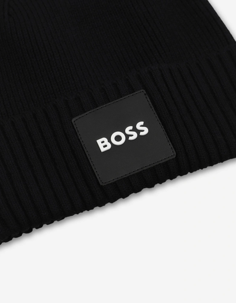 BOSS Boys Knitted Logo Beanie Hat in Black