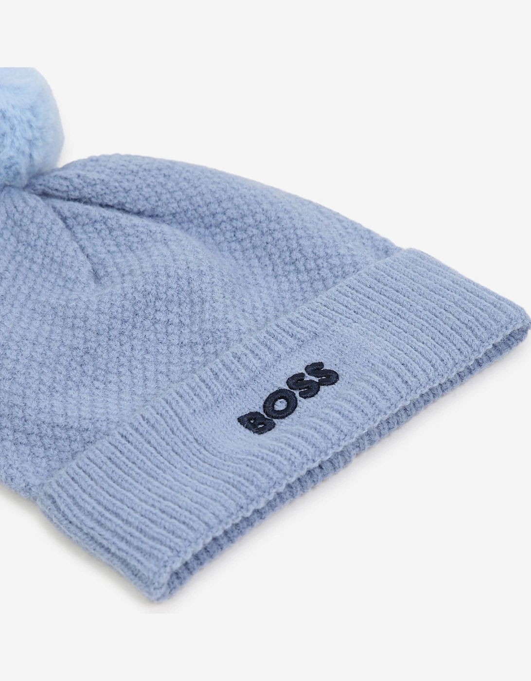 BOSS Baby Boys Textured Beanie with Pom Pom in Blue