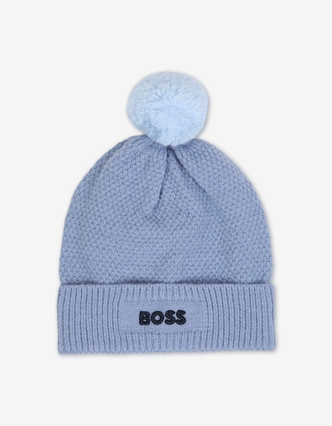 BOSS Baby Boys Textured Beanie with Pom Pom in Blue