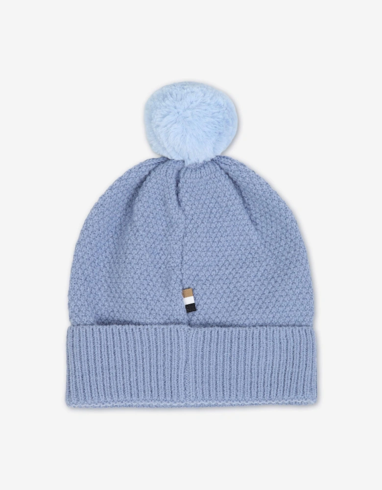 BOSS Baby Boys Textured Beanie with Pom Pom in Blue