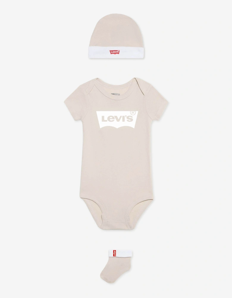 Levi's Baby Batwing Bodysuit Gift Set in Beige