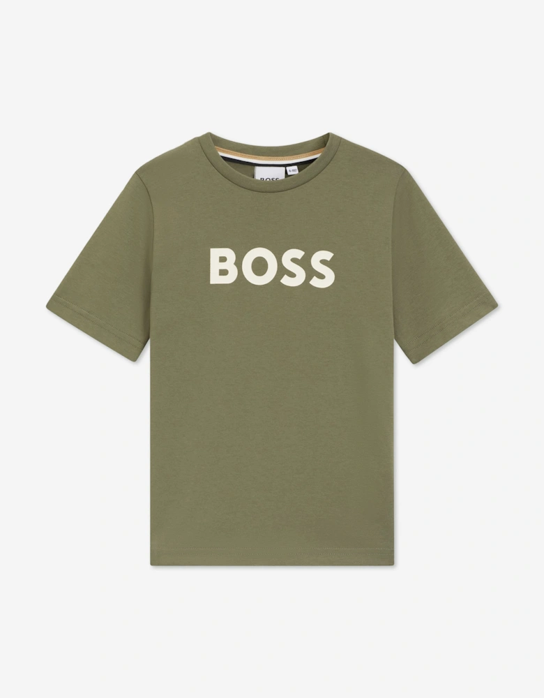 BOSS Boys Logo Print T-Shirt in Green