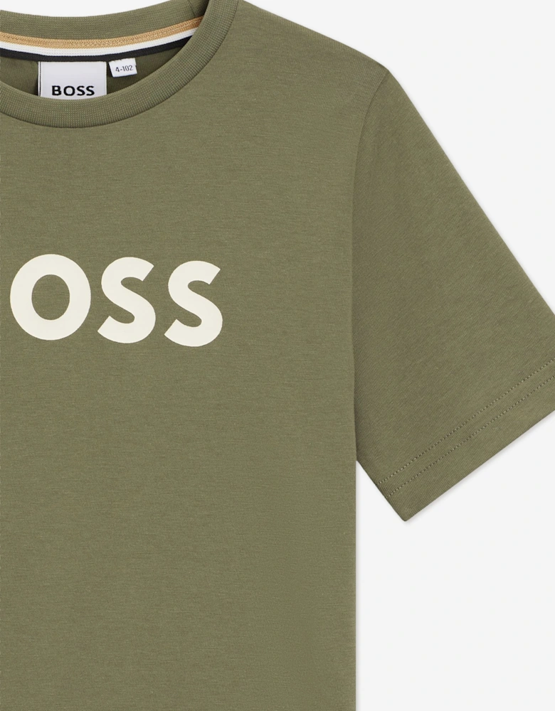 BOSS Boys Logo Print T-Shirt in Green