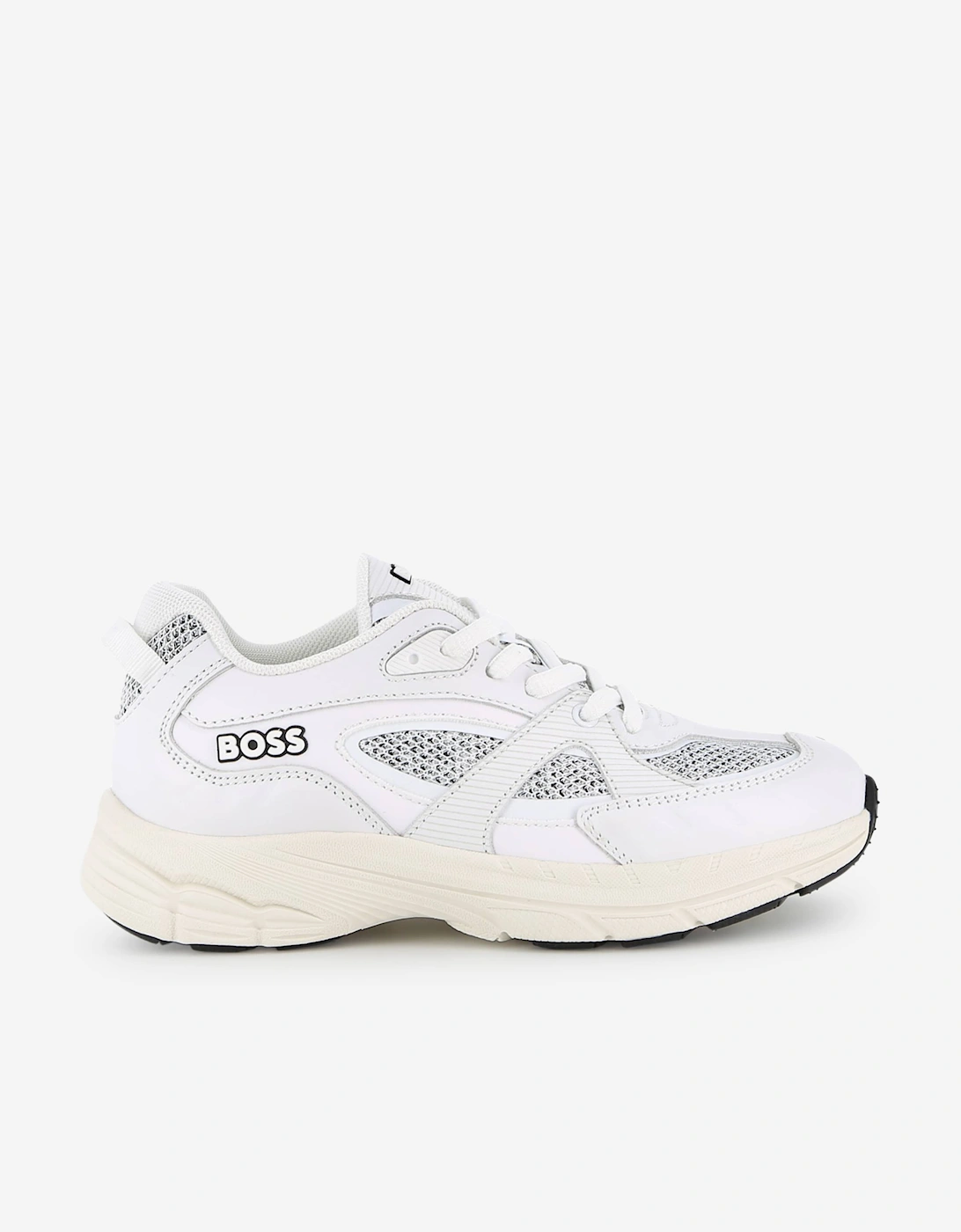 Boss Boy's BOSS Boys Leather and Mesh Logo Trainers in White