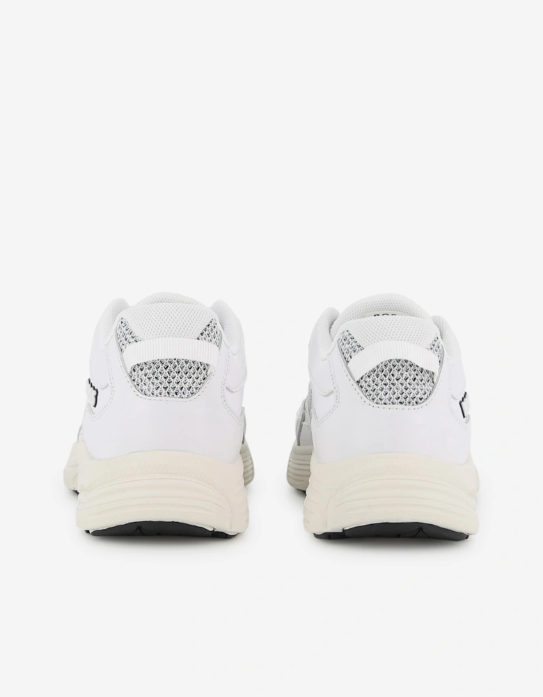 BOSS Boys Leather and Mesh Logo Trainers in White