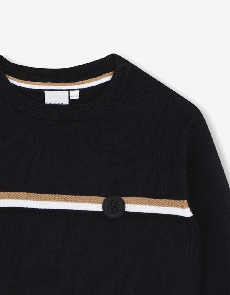 BOSS Boys Striped Logo Sweatshirt in Black