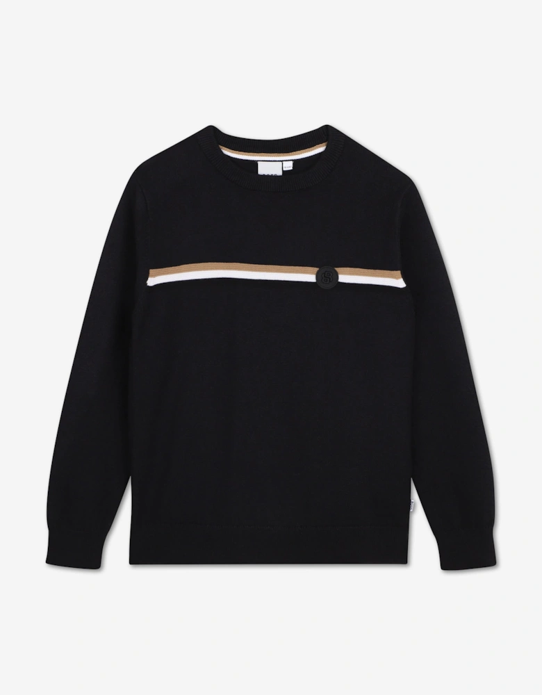 BOSS Boys Striped Logo Sweatshirt in Black