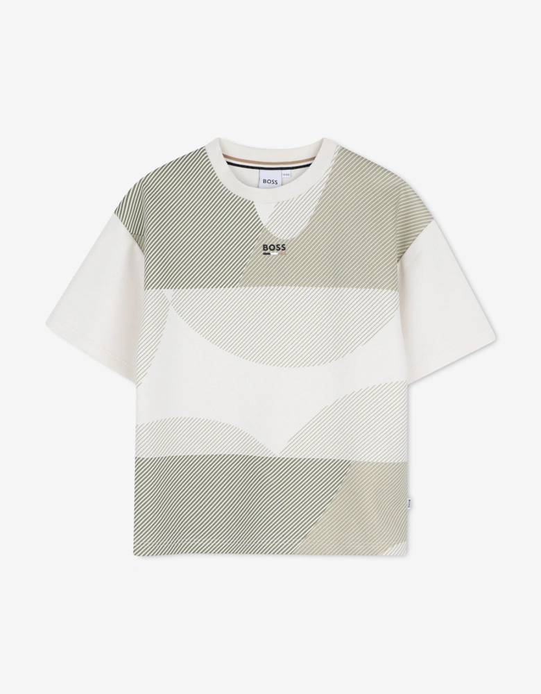 BOSS Boys Graphic Logo Print T-Shirt in Ivory