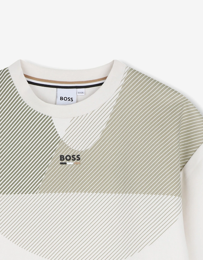 BOSS Boys Graphic Logo Print T-Shirt in Ivory
