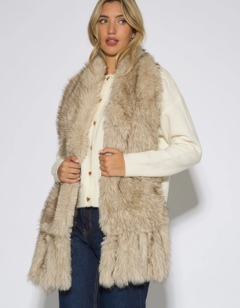 Off White Faux Fur Tassel Scarf