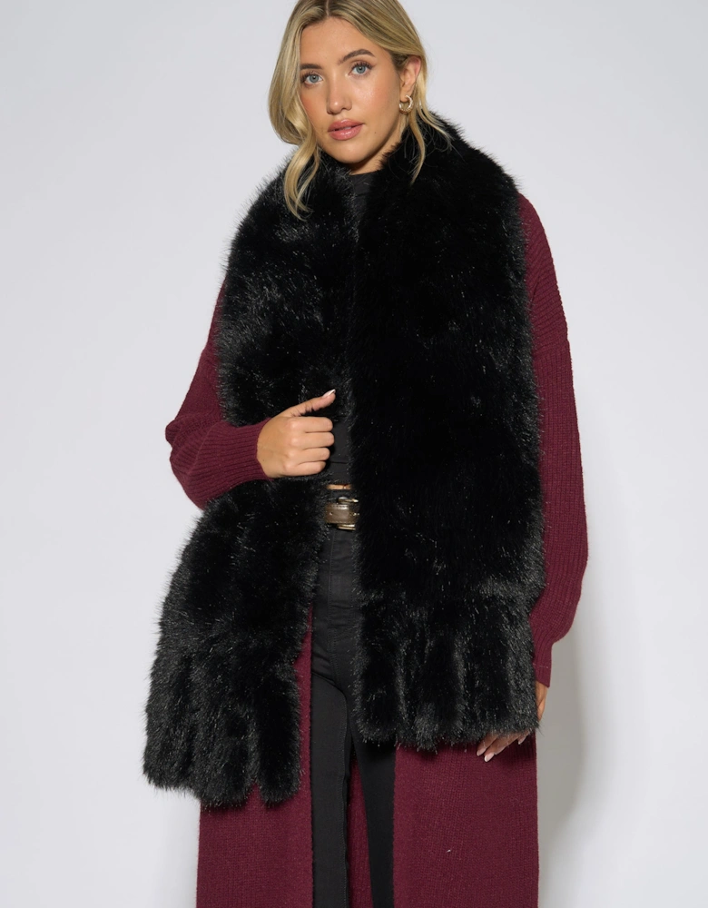 Black Faux Fur Tassel Scarf
