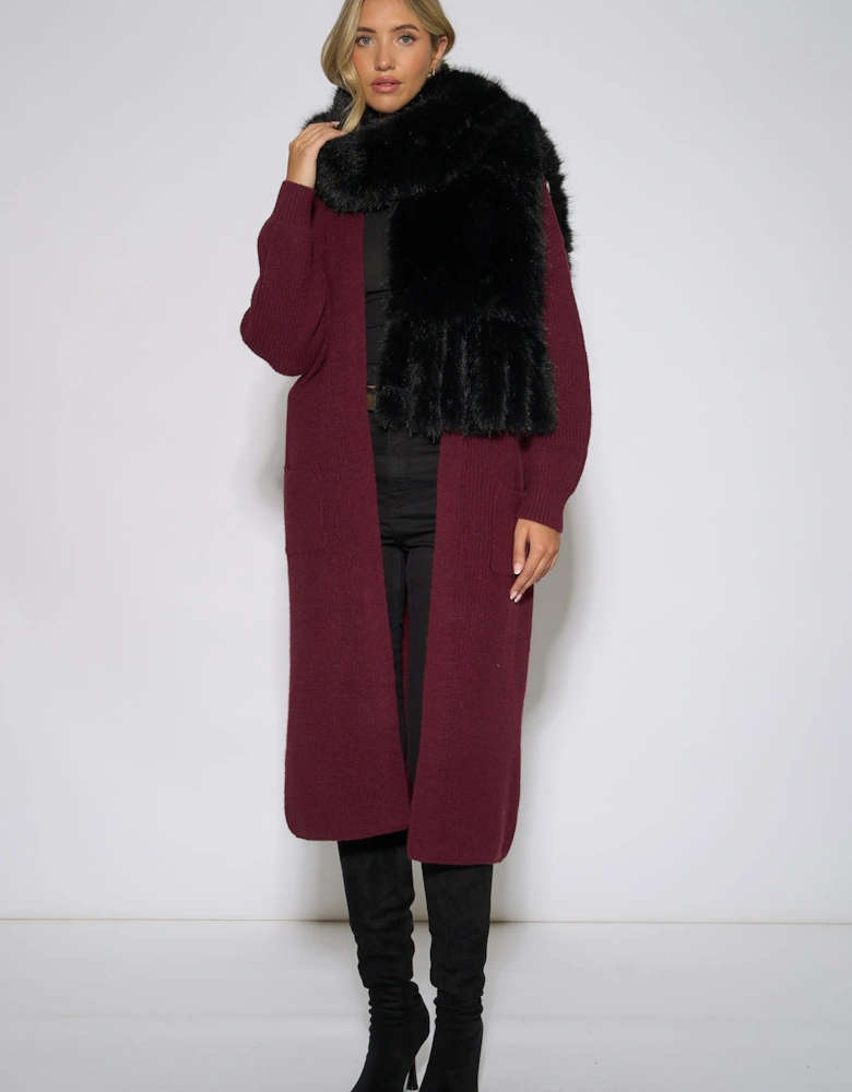 Black Faux Fur Tassel Scarf