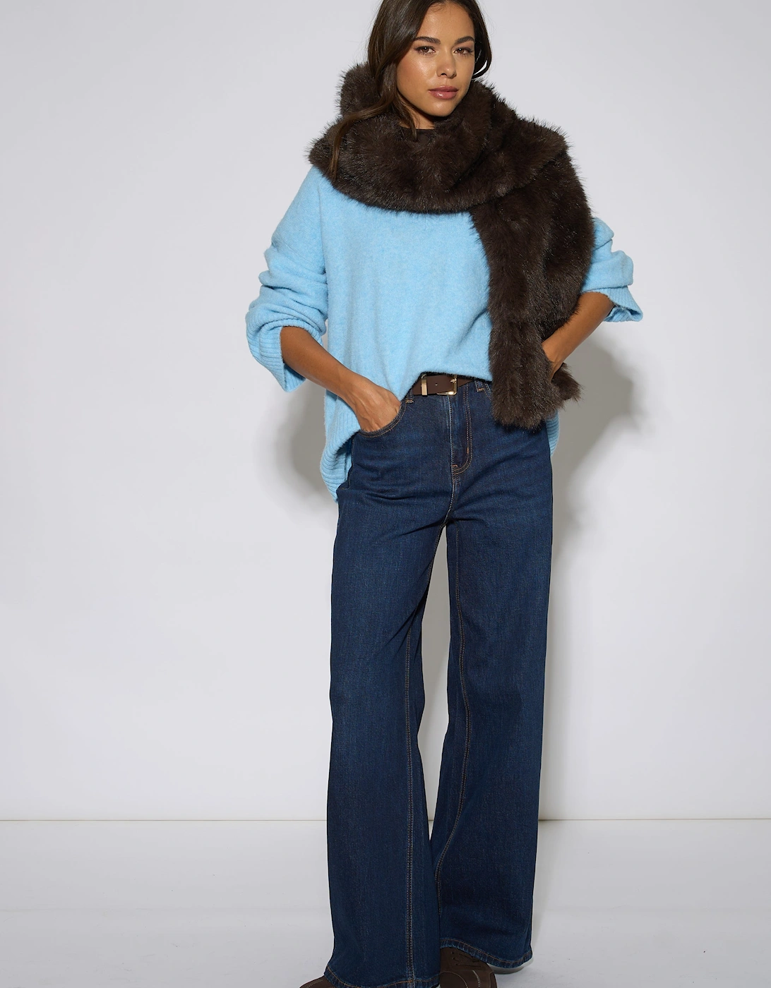 Brown Faux Fur Tassel Scarf