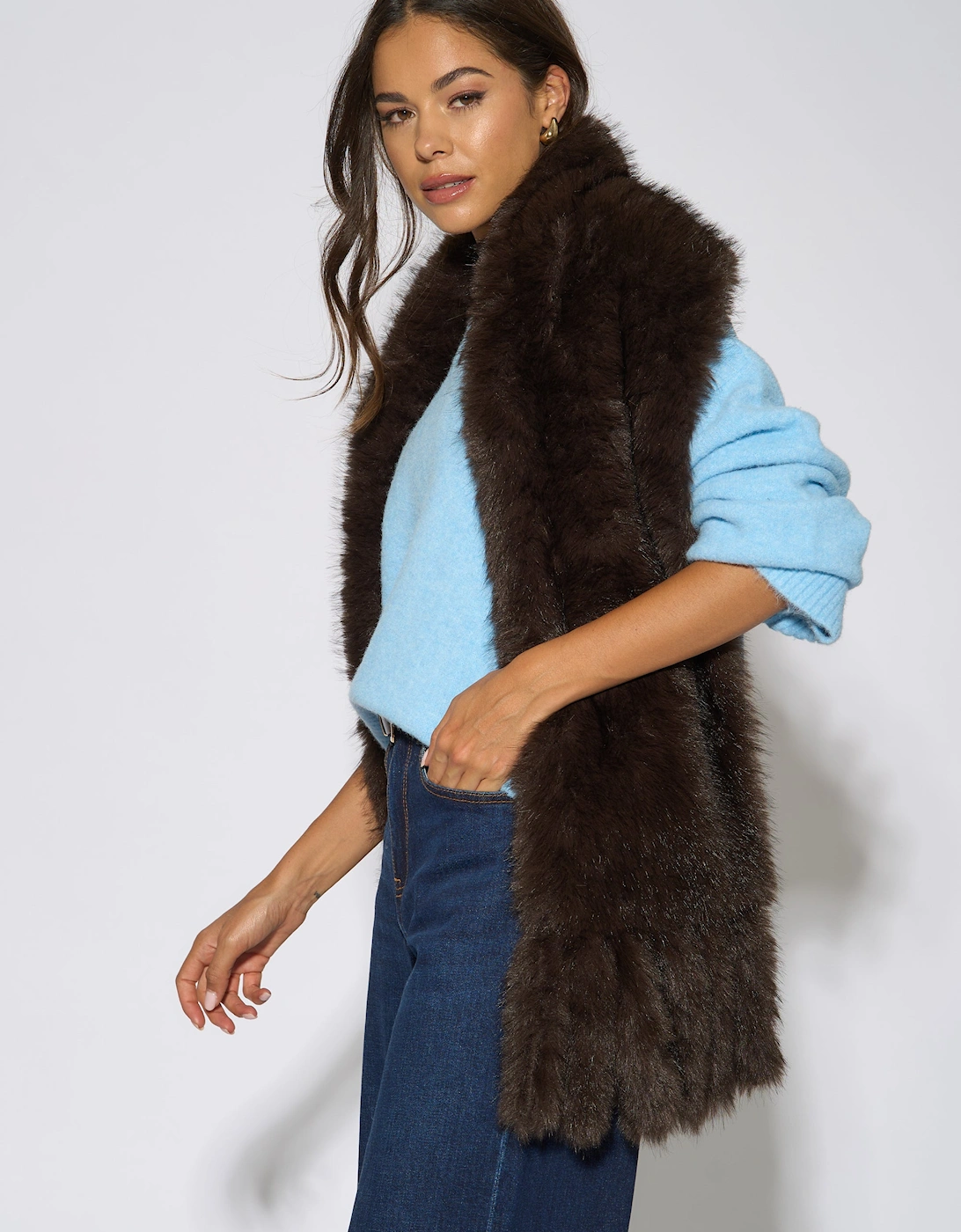 Brown Faux Fur Tassel Scarf